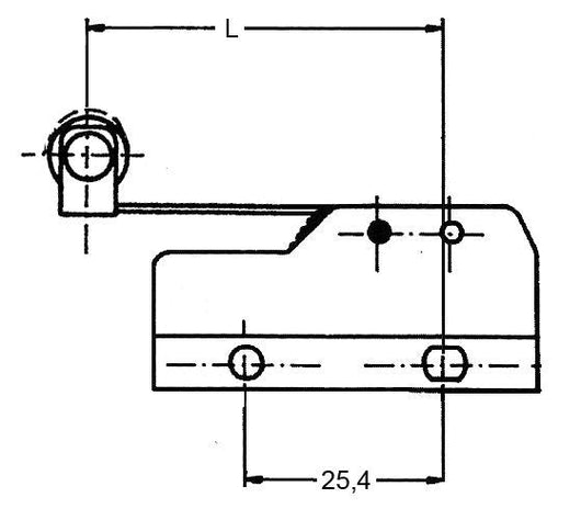 microinterruttore con leva a rullo 250V 16A 1CO attacco a vite L 29mm L1 49mm