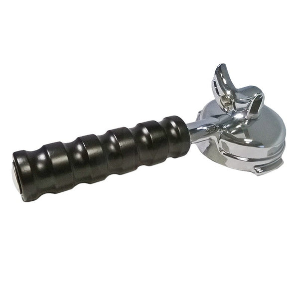 PORTAFILTRO COMPATIBILE FAEMA E61 LEGEND 2 TAZZE CON MANOPOLA FAGGIO LACCATA NERA E TAPPO CROMATO