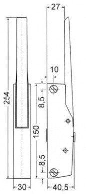 chiusura a leva l 150mm interasse di fissaggio 133mm senza serratura