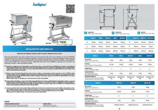 IMPASTATRICE CARNE CARRELLATA MOD. MES 75 1 PALA VASCA 75KG 400V TRIFASE