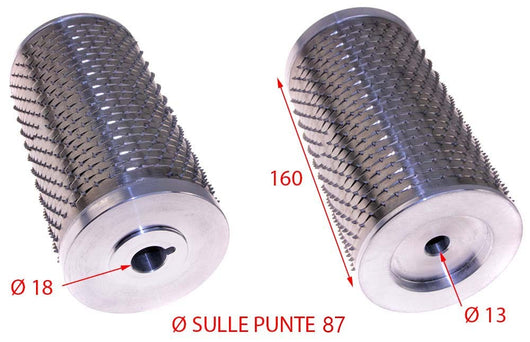 RULLO GRATTUGIA MARCA MINERVA INOX CON FLANGE Ø SULLE PUNTE 87 LUNGH.mm 160 Ø FORO 13/18
