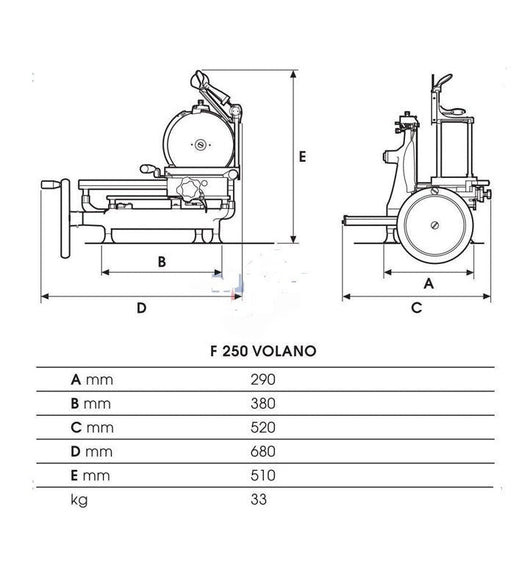 AFFETTATRICE VOLANO MOD.250 VOLANO PIENO Lama diam. 250 mm. 100CR6