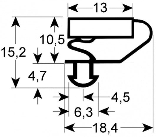 guarnizione per frigoriferi profilo 9703 dimensione esterna lar. 662mm l 1555mm