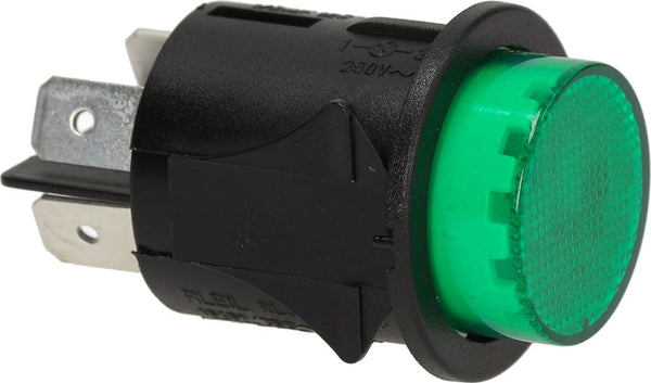 interruttore a pressione incasso diametro  25mm verde 2no 250v 16a luminoso attacco faston maschio 6,3mm