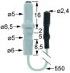 candela accensione d1 diametro  5mm lunghezza del cavo 550mm attacco diametro 2,4mm d2 diametro  6mm