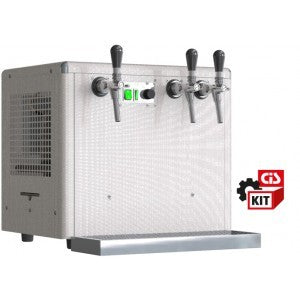 Impianto birra cooler soprabanco a 3 vie da 5/8 HP con raccogligocce integrato completo di accessori.