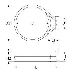 resistenza 1260w 230v nr. spirali 1 int. diametro  178mm diametro  est. 190mm l 244mm h 31mm l1 47mm b1 31mm h1 6mm