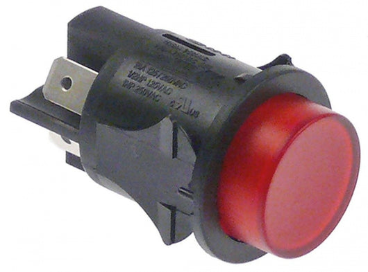 interruttore a pressione incasso diametro  25mm rosso 2no 250v 16a luminoso attacco faston maschio 6,3mm