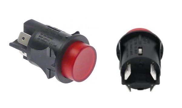 interruttore a pressione incasso diametro  25mm rosso 2no 250v 16a luminoso attacco faston maschio 6,3mm