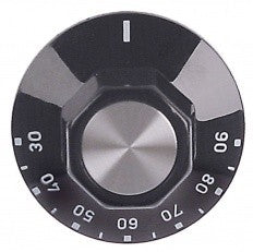 manopola termostato t. mass. 90°c diametro  50mm alb. diametro  6x4,6mm parte piana superiore nero