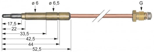 termocoppia m9x1 l 600mm attacco ad innesto diametro 6,0(6,5)mm