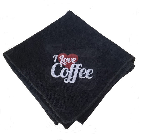 Panno in microfibra nero 40x40cm "i love coffee"