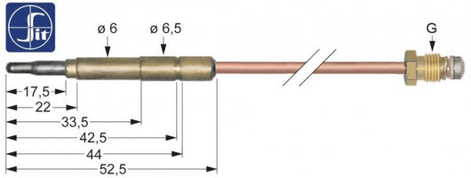 termocoppia SIT M9x1 L 850mm attacco ad innesto ø6,0(6,5)mm