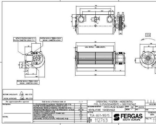 ventilatore tangenziale TGA 60/1-180/15 Antiorario  Diametro ventola 60mm