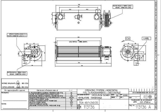 ventilatore tangenziale TGA 60/1-240/20 Antiorario  Diametro ventola 60mm