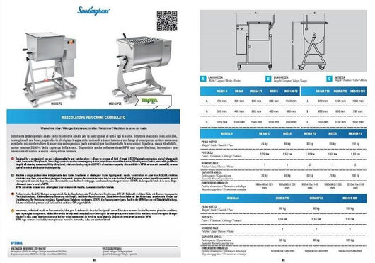 IMPASTATRICE CARNE CARRELLATA MOD. MES 80 P2E 2 PALE VASCA 80KG 400V
