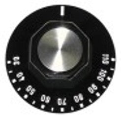 manopola termostato t. mass. 110°c diametro  50mm alb. diametro  6x4,6mm parte piana superiore nero