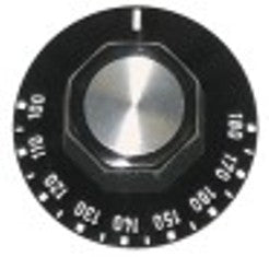 manopola termostato t. mass. 180°c diametro  50mm alb. diametro  6x4,6mm parte piana superiore nero