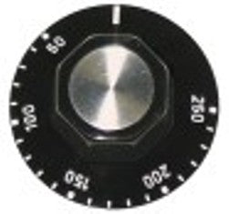 manopola termostato t. mass. 250°c diametro  50mm alb. diametro  6x4,6mm parte piana superiore nero