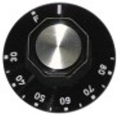 manopola termostato t. mass. 85°c diametro  50mm alb. diametro  6x4,6mm parte piana superiore nero