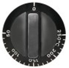 manopola termostato t. mass. 250°c diametro  55mm alb. diametro  6x4,6mm parte piana inferiore nero
