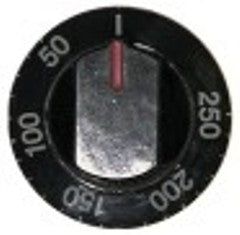 manopola termostato t. mass. 250°c diametro  64mm alb. diametro  6x4,6mm parte piana inferiore nero