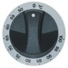 manopola termostato t. mass. 100°c diametro  77mm alb. diametro  6x4,6mm parte piana inferiore bianco/nero