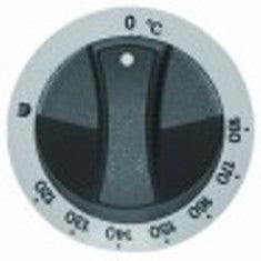 manopola termostato t. mass. 180°c diametro  77mm alb. diametro  6x4,6mm parte piana superiore bianco/nero