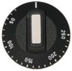 manopola termostato t. mass. 250°c diametro  50mm alb. diametro  6x4,6mm parte piana superiore nero