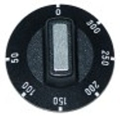 manopola termostato t. mass. 300°c diametro  50mm alb. diametro  6x4,6mm parte piana superiore nero