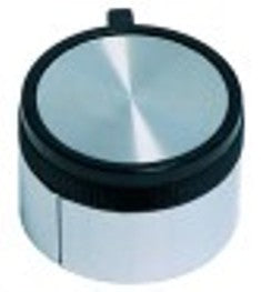 manopola interruttore 0-1 diametro  42mm alb. diametro  6x4,6mm parte piana superiore argenteo