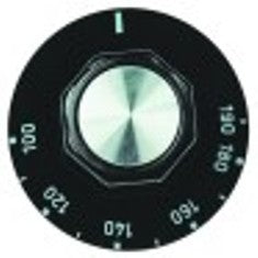 manopola termostato t. mass. 190°c diametro  50mm alb. diametro  6x4,6mm parte piana superiore argenteo