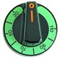 manopola termostato t. mass. 110°c 30-110°c diametro  60mm alb. diametro  6x4,6mm parte piana superiore nero