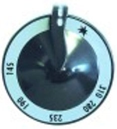 manopola termostato gas t. mass. 310°c 145-310°c diametro  75mm alb. diametro  10x8mm parte piana inferiore nero