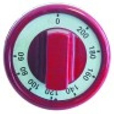 manopola termostato t. mass. 200°c diametro  76mm alb. diametro  6x4,6mm parte piana superiore rosso