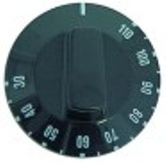 manopola termostato t. mass. 110°c 30-110°c diametro  49mm alb. diametro  6x4,6mm parte piana superiore nero