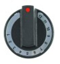 manopola termostato 1-12 diametro  77mm alb. diametro  6x4,6mm parte piana superiore nero
