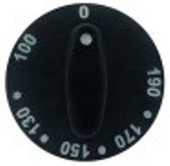 manopola termostato t. mass. 190°c 100-190°c diametro  65mm alb. diametro  6x4,6mm parte piana superiore nero