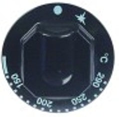 manopola termostato gas t. mass. 290°c diametro  70mm alb. diametro  8x6,5mm parte piana superiore nero