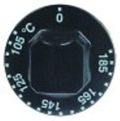 manopola termostato t. mass. 185°c campo di lavoro 105-185°c diametro  55mm alb. diametro  6x4,6mm
