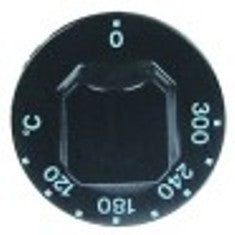 manopola termostato t. mass. 300°c campo di lavoro 120-300°c diametro  55mm alb. diametro  6x4,6mm