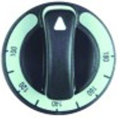 manopola termostato t. mass. 180°c 100-180°c diametro  60mm alb. diametro  6x4,6mm parte piana superiore nero