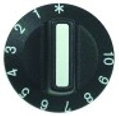 manopola termostato 1-10 diametro  42mm alb. diametro  6x4,6mm parte piana inferiore nero