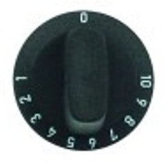 manopola termostato 1-10 diametro  28mm alb. diametro  6x4,6mm parte piana inferiore nero