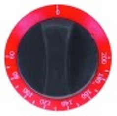 manopola termostato t. mass. 200°c diametro  76mm alb. diametro  6x4,6mm parte piana superiore rosso