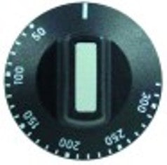 manopola termostato t. mass. 300°c diametro  50mm alb. diametro  6x4,6mm parte piana superiore nero
