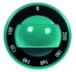 manopola termostato t. mass. 200°c diametro  70mm alb. diametro  6x4,6mm parte piana superiore verde