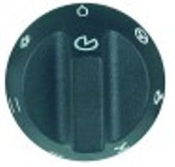 manopola forno diametro  55mm alb. diametro  6x4,6mm parte piana inferiore con alberino lungo nero
