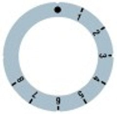 segnalino per manopola argenteo termostato gas 1-8 diametro  est. 63mm int. diametro  45,5mm sabaf