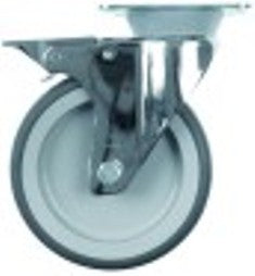 ruota girevole con freno diametro  125mm piastra fissaggio contenitore lamiera di acciaio cromata